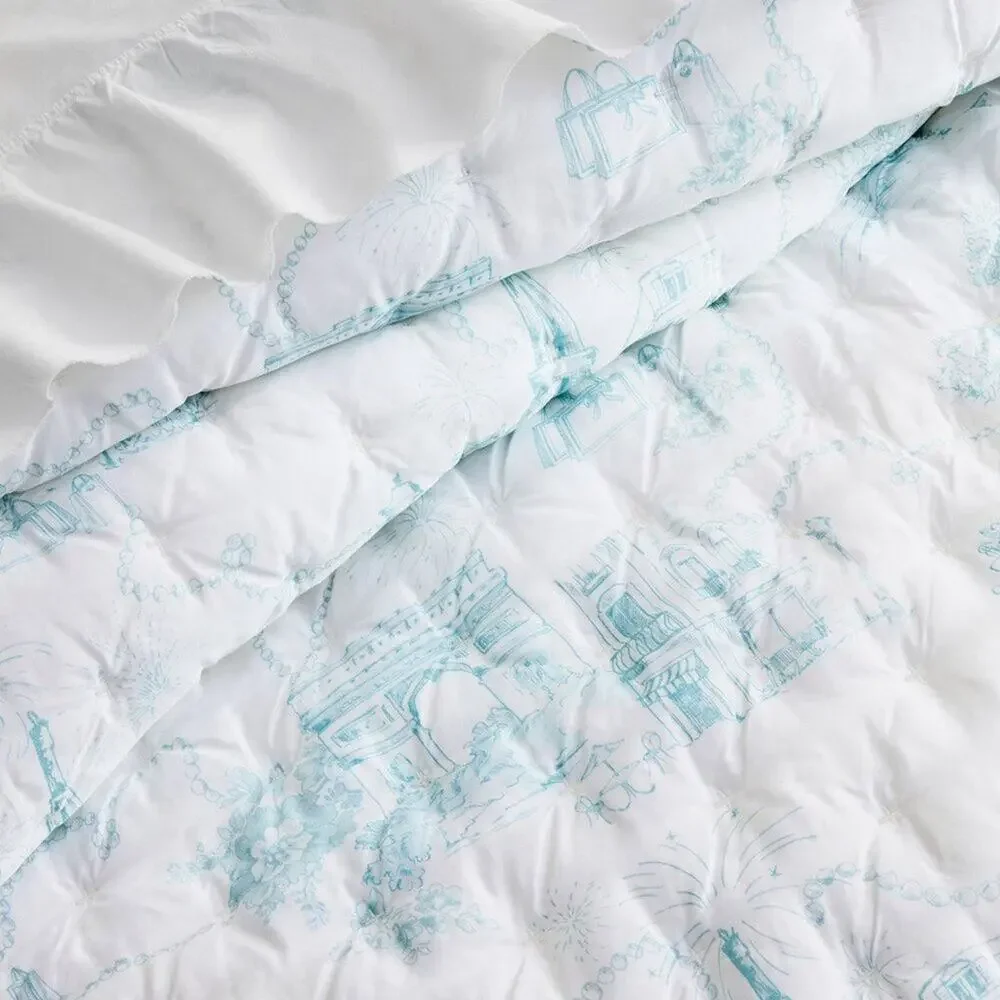 Pottery Barn Amelia In Paris Toile Quilt Full Queen Ivory Blue Eiffel Tower NEW